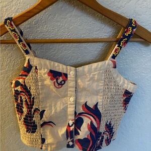 Zara Beige and Navy Embroidered Tank Top- crop
Top
